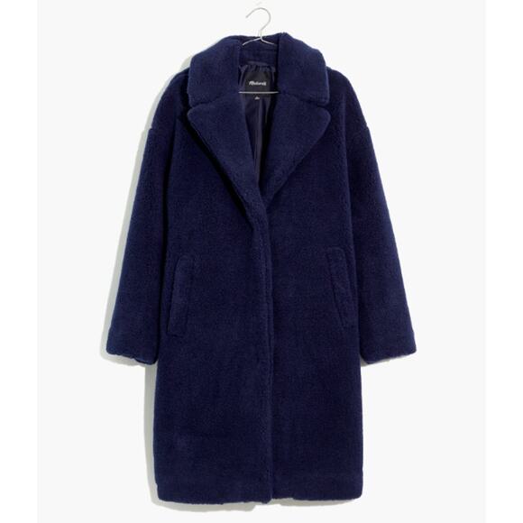 Madewell soft & plush Sherpa Teddy Coat Navy Dark Nightfall Blue pockets & snaps - Picture 5 of 17